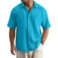 thumbnail image 1 of Uwinwear Mens Big and Tall Button Down Shirts Gauze Short Sleeve Collared Shirt Regular Fit Summer Casual Work Clothes Casual Textured Tops,Cyan,M, 1 of 5