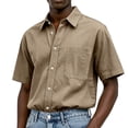 thumbnail image 1 of Uwinwear Mens Button-Up Shirts Short Sleeve Breathable Solid Color Shirts Casual Vacation Beach Summer Water-washed cotton Tops,Khaki,XXXL, 1 of 3