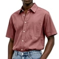 thumbnail image 1 of Uwinwear Mens Button-Up Shirts Short Sleeve Breathable Solid Color Shirts Casual Vacation Beach Summer Water-washed cotton Tops,Watermelon Red,XXXL, 1 of 3