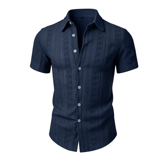 Uwinwear Mens Casual Button Down Shirts Short Sleeve Fashion Vacation Beach Shirts Cuban Collar Breathable Summer Loose Fit Lightweight Tops,Navy,S