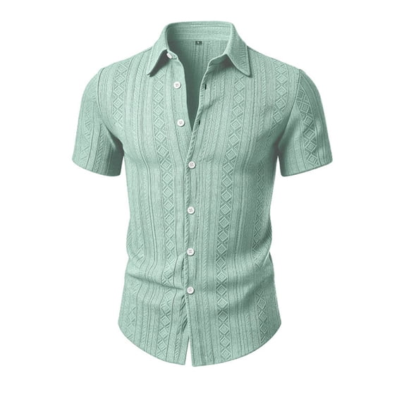 Uwinwear Mens Casual Button Down Shirts Short Sleeve Fashion Vacation Beach Shirts Cuban Collar Breathable Summer Loose Fit Lightweight Tops,Light Green,L