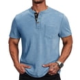 thumbnail image 1 of Uwinwear Mens Henley Shirts Short Sleeve T-Shirt with 3 Button Placket Chest Pocket Solid Color Tee Summer Outdoor Tops Breathable Casual Wear,Light Blue,XL, 1 of 5