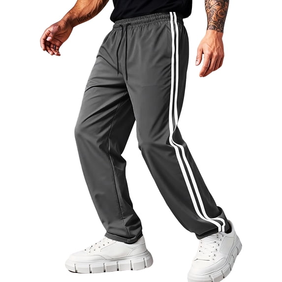 Uwinwear Mens Lightweight Pants Wide Leg Side Stripe Stretch Drawstring Sweatpants with Pockets Casual Street Track Gray 2XL