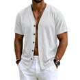thumbnail image 1 of Uwinwear Mens Short Sleeve Shirts Button Up Shirts Linen Cotton Tops V Neck Plain Hawaiian Summer Beach T-Shirt Breathable Casual Wear,White,M, 1 of 8