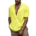 thumbnail image 1 of Uwinwear Short Sleeve Button Down Shirts for Men Cuban Collar Tees Hawaiian Fashion Textured Summer Beach Shirt Lightweight Breathable Casual Tops,Yellow,M, 1 of 4