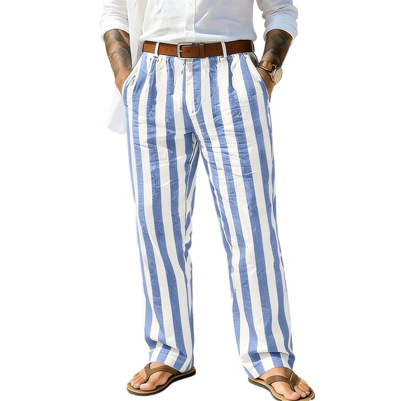 Uwinwear Striped Dress Pants for Men's Big & Tall Flat Front Business Trousers Casual Color Block Straight-Legs Long Pants with Pockets,Sky Blue,XL