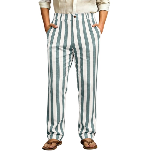 Uwinwear Striped Dress Pants for Men's Big & Tall Flat Front Business Trousers Casual Straight-Legs Long Pants with Pockets,Mint Green,S