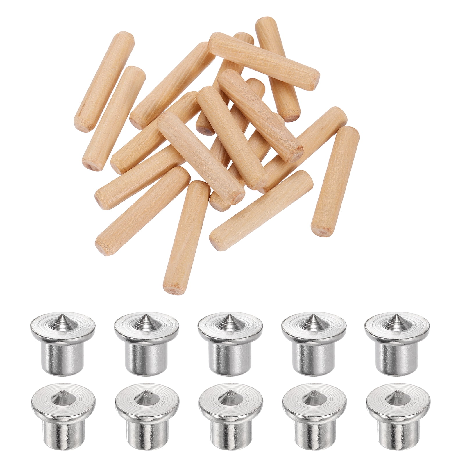 Uxcell 200-Piece 1/4" X 1-9/16" Hardwood Dowel Pins With Grooves – Plus 10 Solid/Hollow Center Transfer Plugs For Furniture & Woodworking