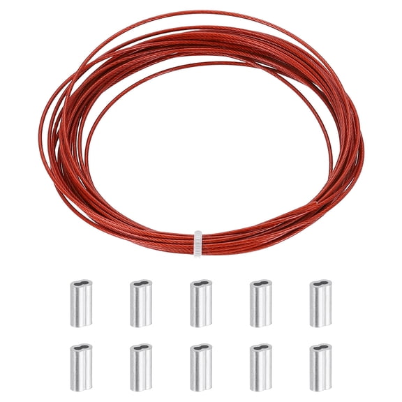 Uxcell 0.04" x 16.4ft Wire Rope, 1SET Stainless Steel Cable with 10 Sleeves, Red