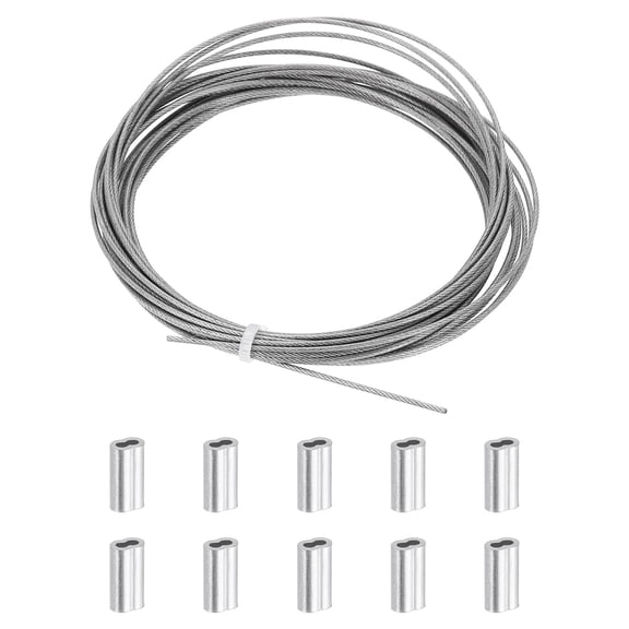 Uxcell 0.04"x16.4ft Wire Rope, 1SET Stainless Steel Cable with 10 Sleeves, Transparent