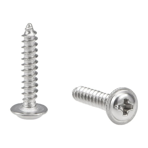 Uxcell 0.09'' x 0.47'' Self Tapping Screws Pan Head Screw Fasteners Bolts 304 Stainless Steel Silver Tone 50 Pcs