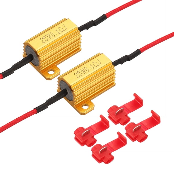 Uxcell 0.1 Ohm Load Resistors, 25W Aluminum Shell LED Load Resistors Tolerance 5% with Clips for Fix LED Bulb Flash Flickering Turn Signal Blink Error Code(Gold, Pack of 2)