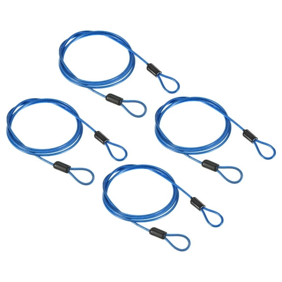 Uxcell 0.1''x 3.28ft Coated Security Cable Luggage Lock Wire Rope Double Loop Steel Blue 4Pcs