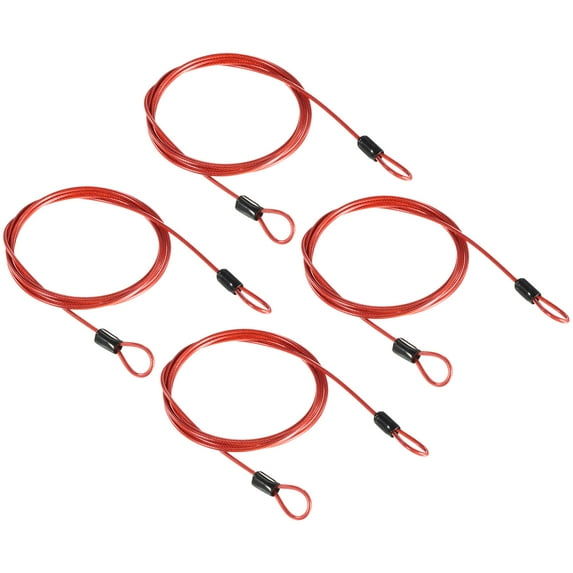 Uxcell 0.1'' x 4.92ft Security Steel Cable Lock Wire Rope Steel Red 4Pcs