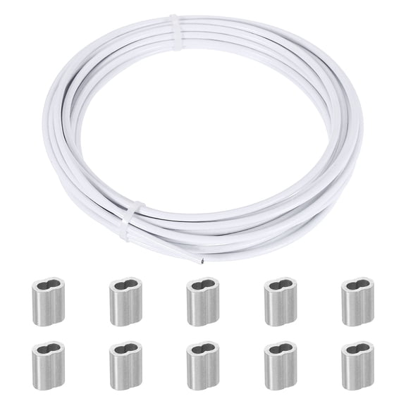 Uxcell 0.12" x 16.4ft Wire Rope, 1SET Stainless Steel Cable with 10 Sleeves, White