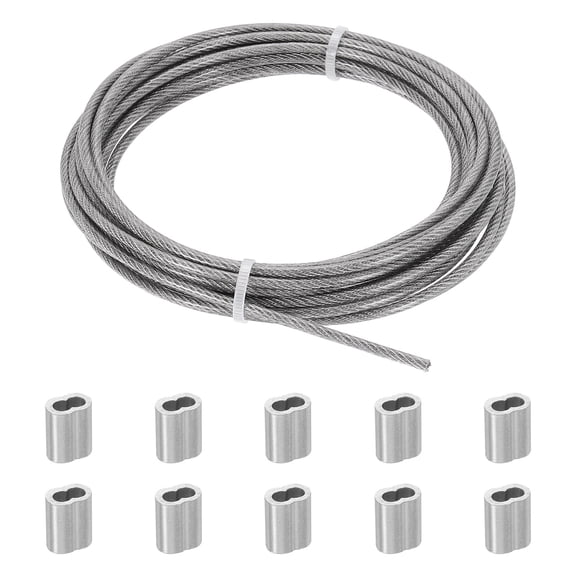 Uxcell 0.12"x16.4ft Wire Rope, 1SET Stainless Steel Cable with 10 Sleeves, Transparent
