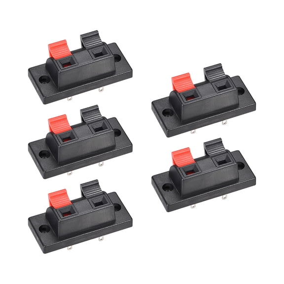Uxcell 0.17'' 2 Way Spring Speaker Terminal Clip Push Release Connector Strip Block Plastic Black 5pcs