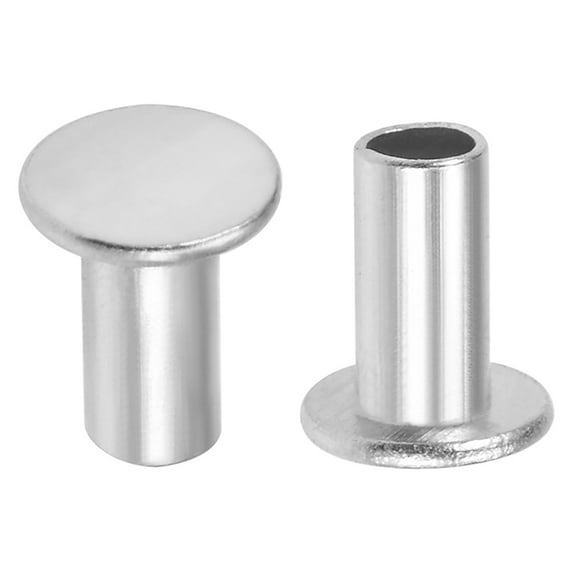 Uxcell 0.2'' x 0.39'' Flat Head Semi-Tubular Rivets Aluminum Silver Tone 200 Pcs
