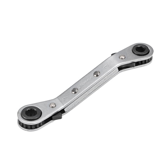 Uxcell 0.24'' x 0.28'' Reversible Ratcheting Wrench Metric Offset Double Box End Carbon Steel Silver Tone 1pcs