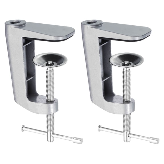 Uxcell 0.29"/M10 Thread Hole Desk Table Mount Clamp for Microphone Arm Lamps Stand, Silver, 2 Pack
