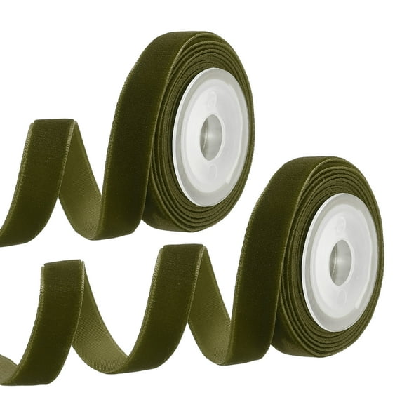 Uxcell 0.35 Inch x 2.18 Yard Velvet Ribbons Single Faced Vintage Velvet Ribbons Spool for Decor DIY Army Green 2Pcs