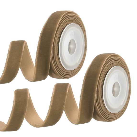 Uxcell 0.35 Inch x 2.18 Yard Velvet Ribbons Single Faced Vintage Velvet Ribbons Spool for Decor DIY Brown 2Pcs