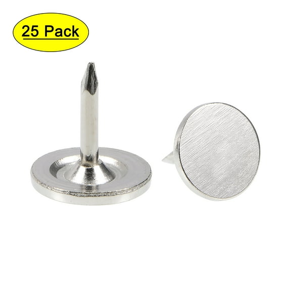Uxcell 25 Pcs Upholstery Nails Tacks Flat Head Furniture Nails Silver Tone 0.38x0.4"