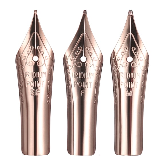 Uxcell 0.38/0.5/0.7 mm Line Width Fountain Pen Nib Replacement, 3 Pack 304 Stainless Steel Special Spare Ink Dip Calligraphy Pen Nib for Drawing Writing Signing, Rose Gold(EF/F/M Tip)