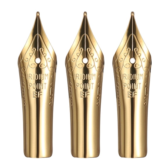 Uxcell 0.38 mm Line Width Fountain Pen Nib Replacement, 3 Pack 304 Stainless Steel Special Spare Ink Dip Calligraphy Pen Nib for Drawing Writing Signing, Gold(EF Tip)