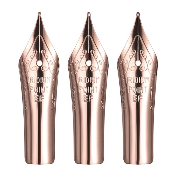Uxcell 0.38 mm Line Width Fountain Pen Nib Replacement, 3 Pack 304 Stainless Steel Special Spare Ink Dip Calligraphy Pen Nib for Drawing Writing Signing, Rose Gold(EF Tip)