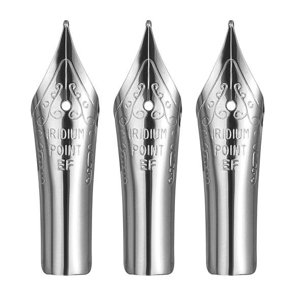 Uxcell 0.38 mm Line Width Fountain Pen Nib Replacement, 3 Pack 304 Stainless Steel Special Spare Ink Dip Calligraphy Pen Nib for Drawing Writing Signing, Silver(EF Tip)