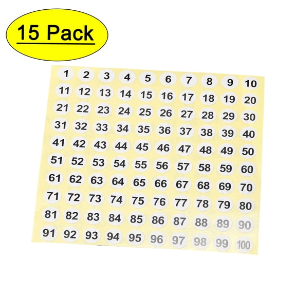 Uxcell 0.39" Round Number Stickers Number 1100 Coated Paper Label 15 Sheets, 15Pcs