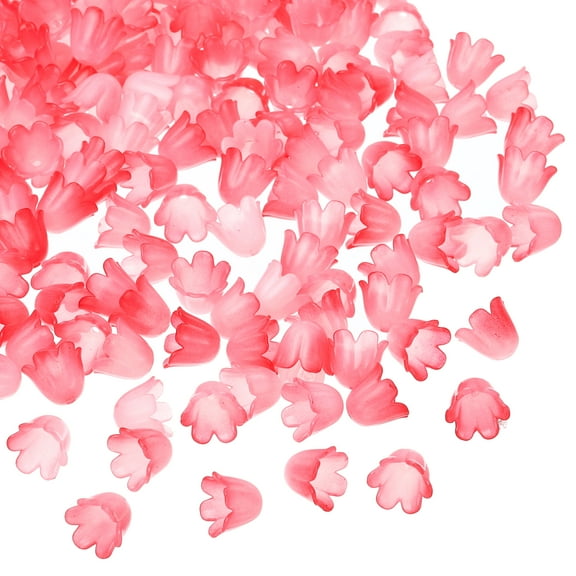 Uxcell 0.3x0.4" Acrylic Frosted Flower Beads Flower Bead Caps, 300Pcs, Red
