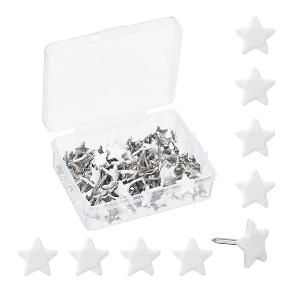 Uxcell 0.4'' x 0.5'' Star Push Pins, 100 Pcs Star Shape Thumb Tacks Cute Decorative Push Pin with Storage Box for Cork Bulletin Boards Photos Wall Maps Office Home Decor, White