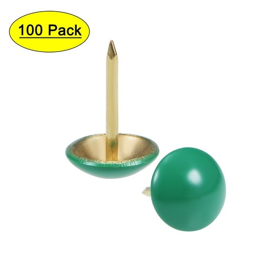 Uxcell 0.43''x0.67'' Upholstery Nails Tacks Round Head Thumb Push Pins Iron Green 100Pcs