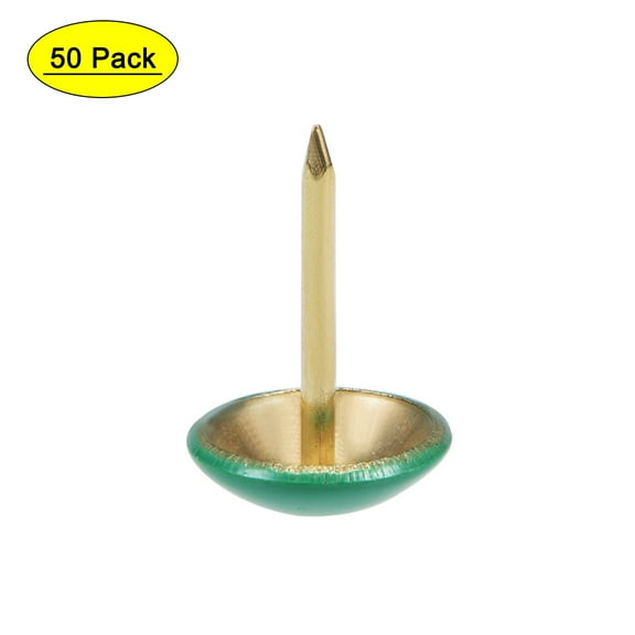 Uxcell 0.43''x0.67'' Upholstery Nails Tacks Round Head Thumb Push Pins Iron Green 50Pcs