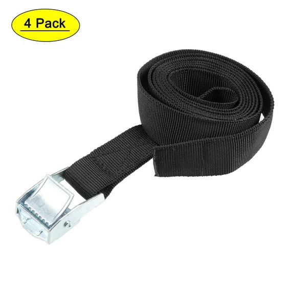 Uxcell 0.46ft Cam Buckle Tie Down Strap Load Cap for Moving Cargo Polypropylene Black 4pack