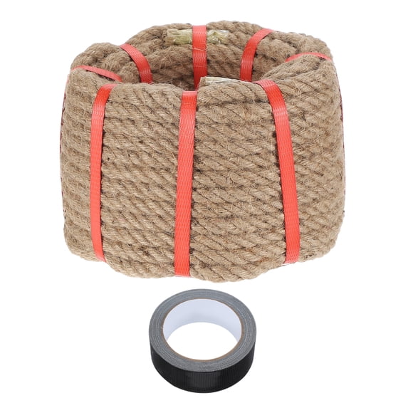 Uxcell Jute Rope Heavy Natural Thick Twisted Rope with Tape for Crafts Railing Docks Tug of War Swing Landscaping 0.5 Inch x 75ft