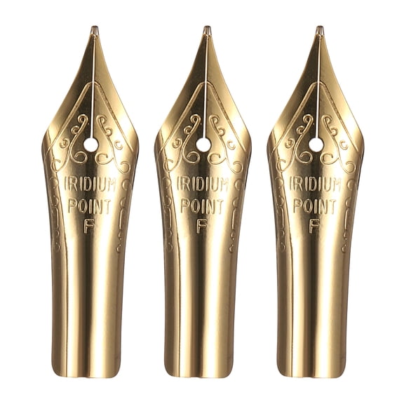 Uxcell 0.5 mm Line Width Fountain Pen Nib Replacement, 3 Pack 304 Stainless Steel Special Spare Ink Dip Calligraphy Pen Nib for Drawing Writing Signing, Gold(F Tip)