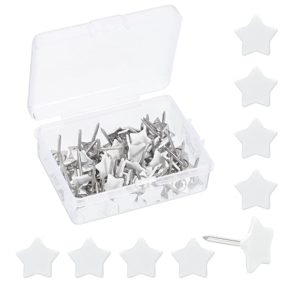 Uxcell 0.5'' x 0.6'' Star Push Pins, 50 Pcs Star Shape Thumb Tacks Cute Decorative Push Pin with Storage Box for Cork Bulletin Boards Photos Wall Maps Office Home Decor, White