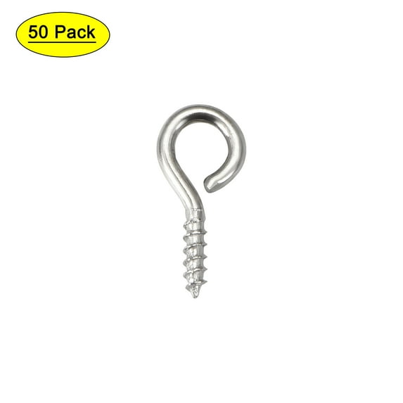 Uxcell 50Pcs Screw Eye Hooks Self Tapping Screws Screw-in Hanger Eye-Shape Hooks Silver 0.59"