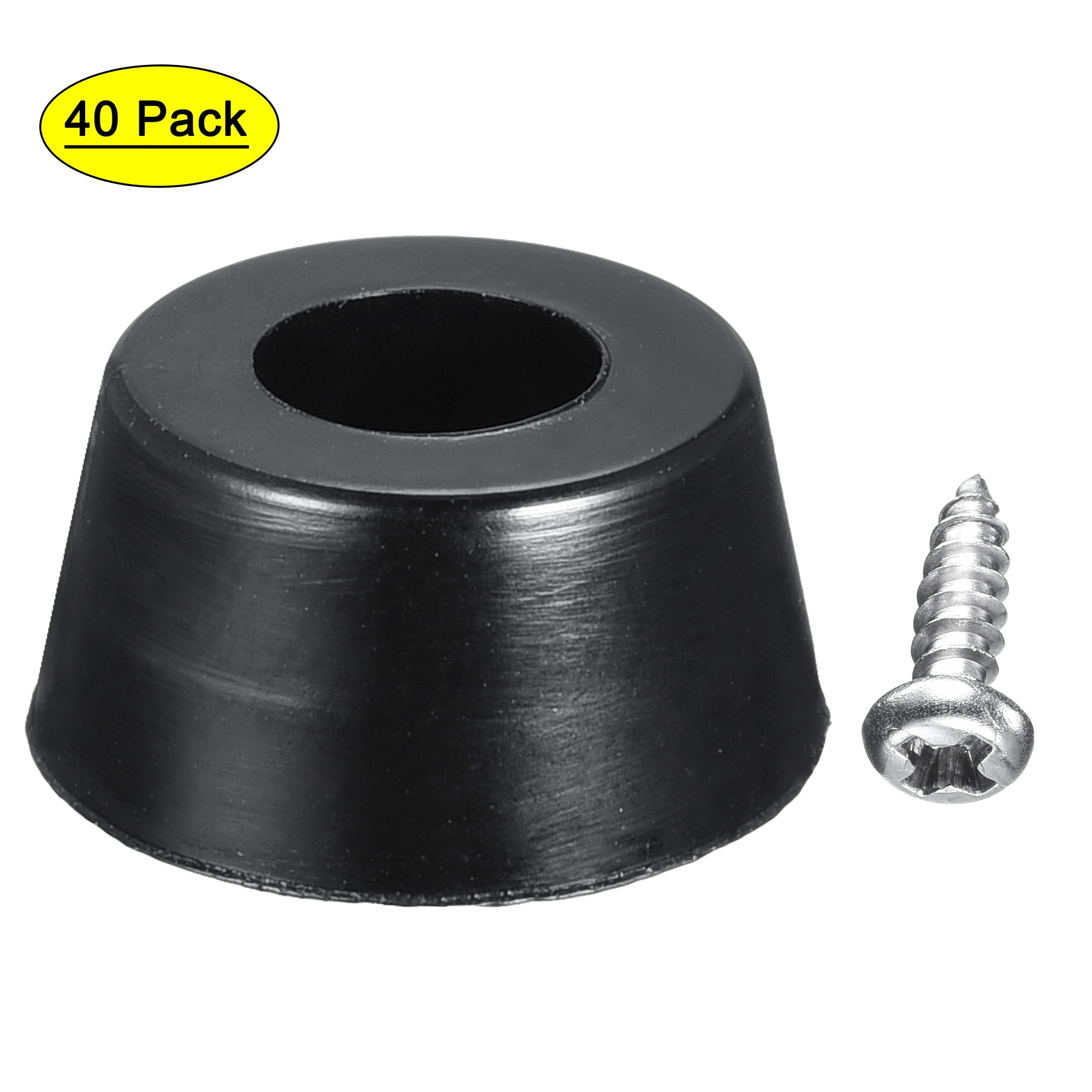 20 PCS Black Rubber Feet With Stainless Screws - Non Slip Bumpers For Cutting Boards 0.51x1 Inch