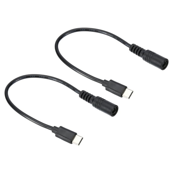 Uxcell 0.5Ft DC 5.5x2.1mm Female to Type-C 3A Male Power Cable, 2 Pcs Wire Adapter Connector Charging Cord, Black