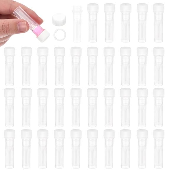 Uxcell 0.5mL Plastic Cryogenic Vial, 64Pcs Cryogenic Storage Tube Lab Frozen Test Tube Container Storage Screw Cap for Lab Laboratory Science, White Clear