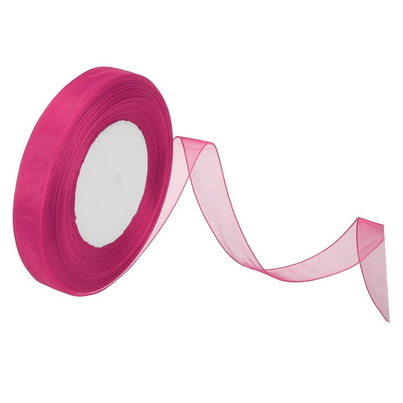 Uxcell 0.6 Inch x 50 Yard Organza Ribbon, Gift Wrapping Ribbon for Bouquet Cake Invitations Card Decoration, Rose Red