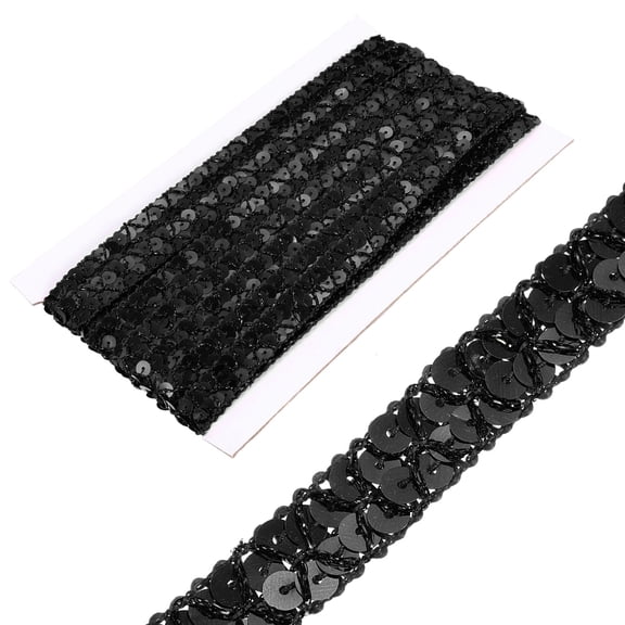 Uxcell 0.6 Inch x 7 Yards Sequins Trim Flat Sequin Paillette Ribbon Strip for Crafts, DIY Sewing Costume Black
