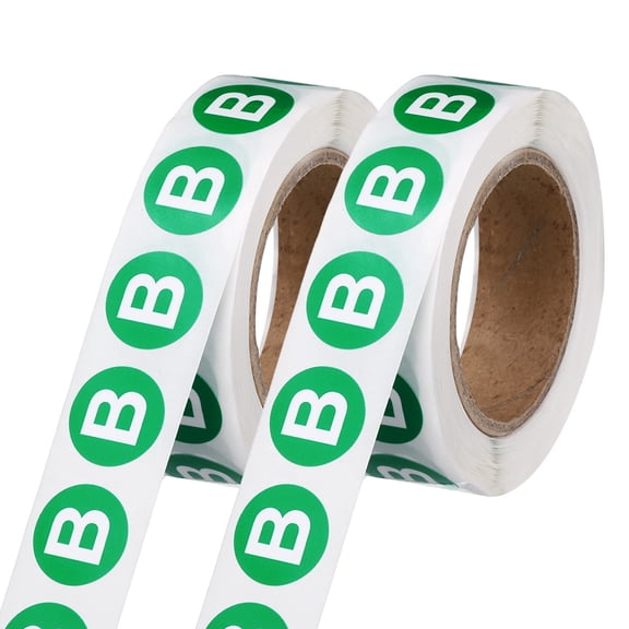 Uxcell 0.6" Letter Stickers, 1200Pcs Alphabet Stickers Letter B Round Labels Small Vinyl Self Adhesive Label Circle Decals 2 Roll Capital Initial for Office Home Organize Inventory, Green