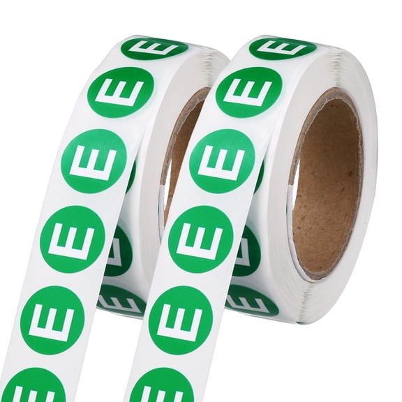Uxcell 0.6" Letter Stickers, 1200Pcs Alphabet Stickers Letter E Round Labels Small Vinyl Self Adhesive Label Circle Decals 2 Roll Capital Initial for Office Home Organize Inventory, Green
