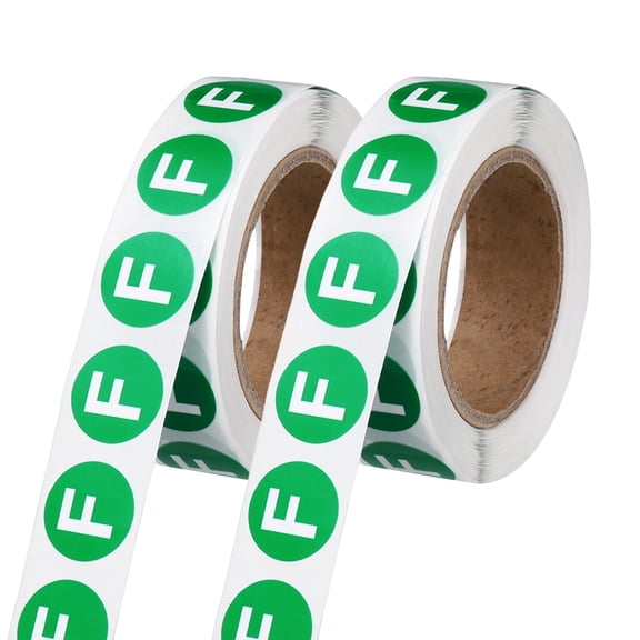 Uxcell 0.6" Letter Stickers, 1200Pcs Alphabet Stickers Letter F Round Labels Small Vinyl Self Adhesive Label Circle Decals 2 Roll Capital Initial for Office Home Organize Inventory, Green