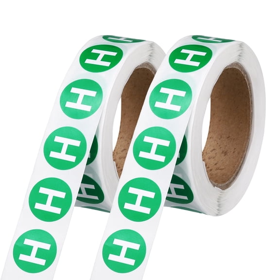 Uxcell 0.6" Letter Stickers, 1200Pcs Alphabet Stickers Letter H Round Labels Small Vinyl Self Adhesive Label Circle Decals 2 Roll Capital Initial for Office Home Organize Inventory, Green